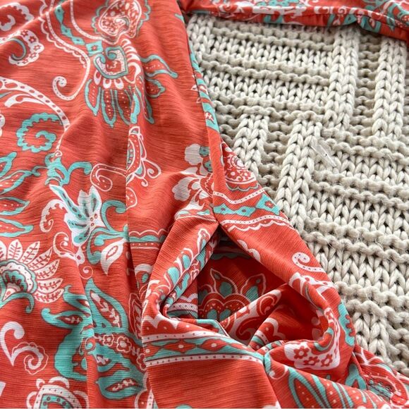 Vision Paisley Floral A-Line Pocket salmon Blue Dress Size Small - Picture 7 of 12